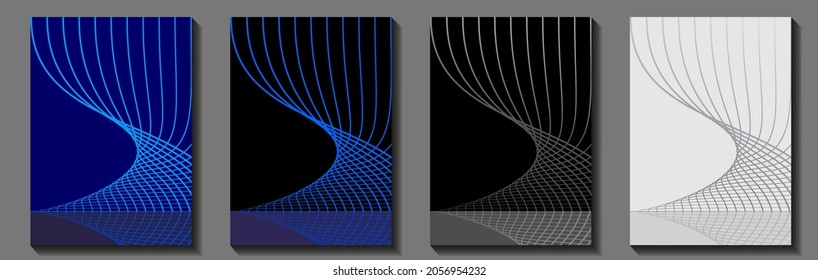 Set of vector contemporary technology cover design with guilloche curves. Blue and grey lines. Modern vector background for flyer, business layout, brochure, certificate, poster. Backdrop.