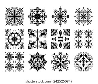 Set of vector contour patterns. Use for surface texture, background, wallpaper. Tile pattern. mandala