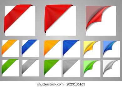 Set of vector corner ad banners from ribbons of different colors with shadow