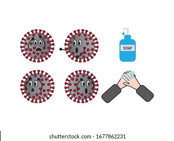 Set of Vector Coronavirus Characters, Soap and Hand washing
