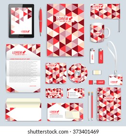Set of vector corporate identity template. Modern business stationery mock-up. Background with color triangles. Branding design