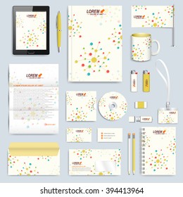Set of vector corporate identity template. Modern branding stationery mock-up.  Colorful molecule and communication background. Business, science, medicine or technology design.