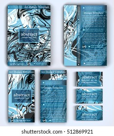 Set of vector corporate identity template with modern abstract background executed in expressionist style. Creative layout for brochure, flyer, booklet, invitation, business cards