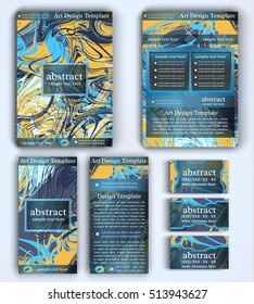 Set of vector corporate identity template with modern abstract background executed in expressionist style. Creative layout for brochure, flyer, booklet, invitation, business cards