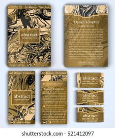 Set of vector corporate identity template with modern abstract background executed in expressionist style. Creative coffee colored layout for brochure, flyer, booklet, invitation, business cards