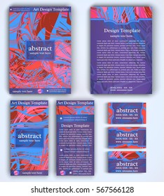 Set of vector corporate identity template with modern abstract background executed in expressionist style. Creative layout for brochure, flyer, booklet, invitation, business cards