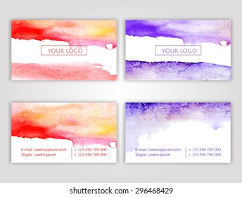 set of vector corporate identity with watercolor splash. background for web or printed media design. set of brand stationery template. banner, business card, flyer, invitation, greeting card, postcard