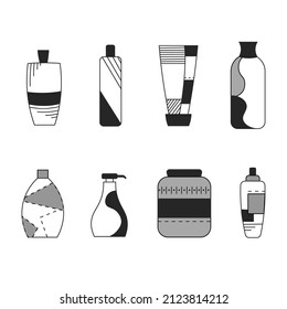 Set of vector cosmetic bottles line style icons on a white background. Collection of different forms and types