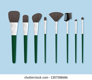 Set of vector cosmetic brushes. Makeup and stylists.