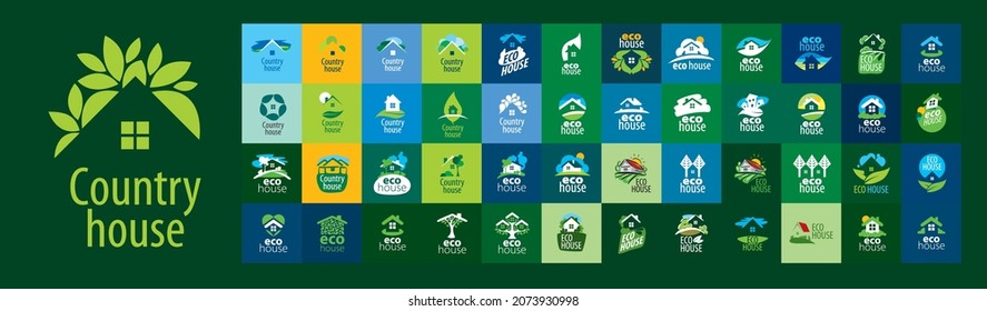 Un conjunto de logos vectores de Country House sobre un fondo verde