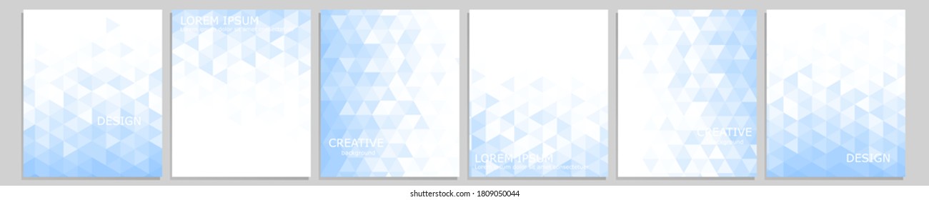 Set of vector cover notebook design. Abstract blue minimal triangles halftone template design for notebook paper, copybook brochures, book, magazine. Planner and diary cover for print.