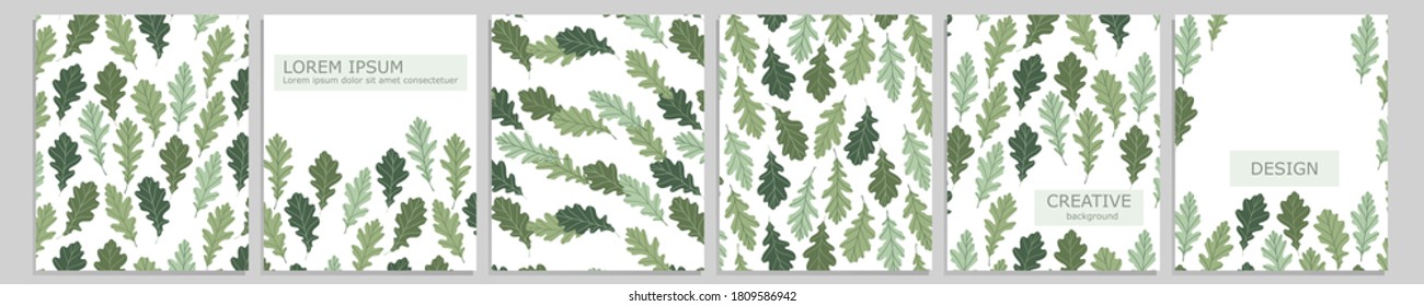 Set of vector cover notebook design. Abstract floral template design with green leaves on white background for notebook paper, copybook brochures, book, magazine. Planner and diary cover for print.