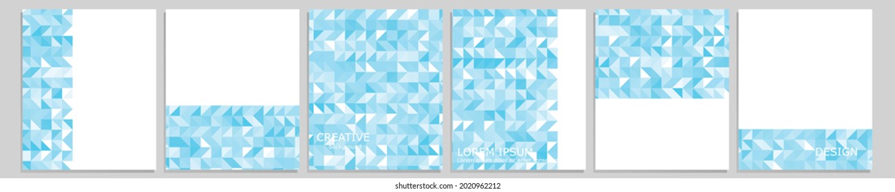 Set of vector cover notebook design. Abstract blue minimal triangles halftone template design for notebook paper, copybook brochures, book, magazine. Planner and diary cover for print.