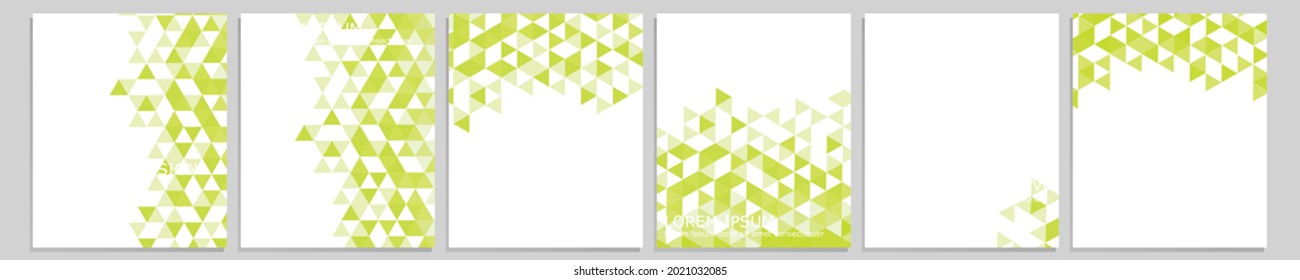 Set of vector cover notebook design. Abstract green minimal triangles halftone template design for notebook paper, copybook brochures, book, magazine. Planner and diary cover for print.