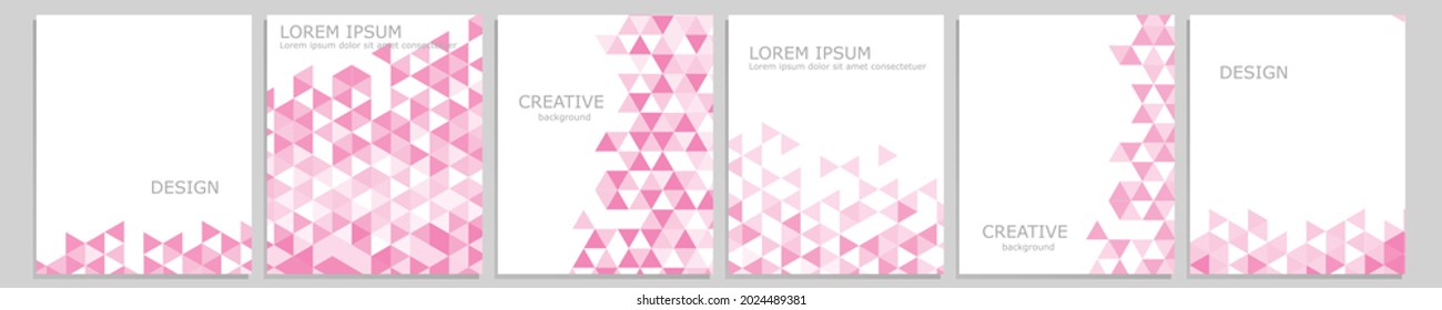 Set of vector cover notebook design. Abstract pink minimal triangles halftone template design for notebook paper, copybook brochures, book, magazine. Planner and diary cover for print.