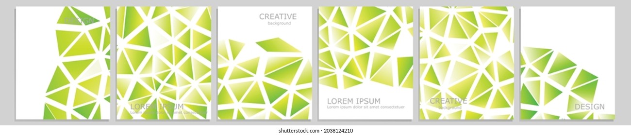Set of vector cover notebook design. Abstract green minimal triangles halftone template design for notebook paper, copybook brochures, book, magazine. Planner and diary cover for print.