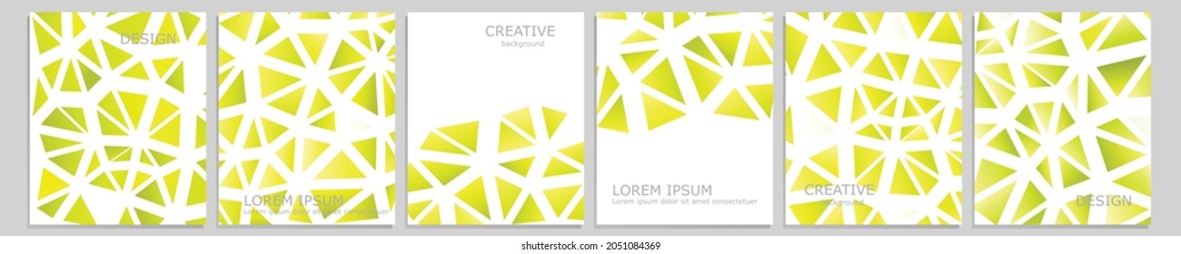 Set of vector cover notebook design. Abstract green minimal triangles halftone template design for notebook paper, copybook brochures, book, magazine. Planner and diary cover for print.