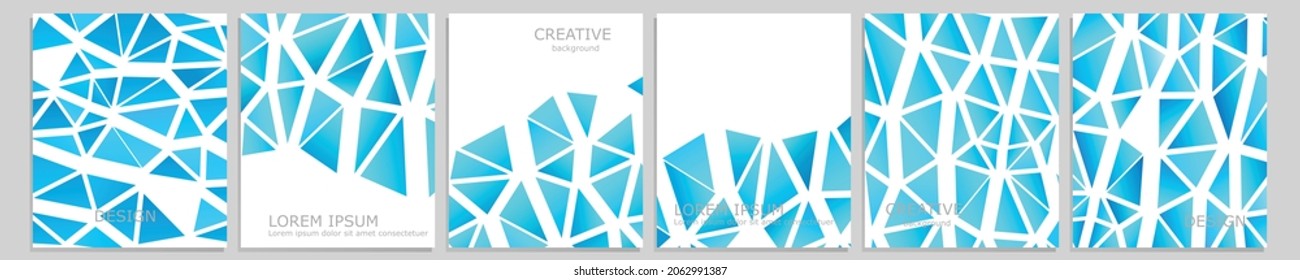 Set of vector cover notebook design. Abstract blue minimal triangles halftone template design for notebook paper, copybook brochures, book, magazine. Planner and diary cover for print.