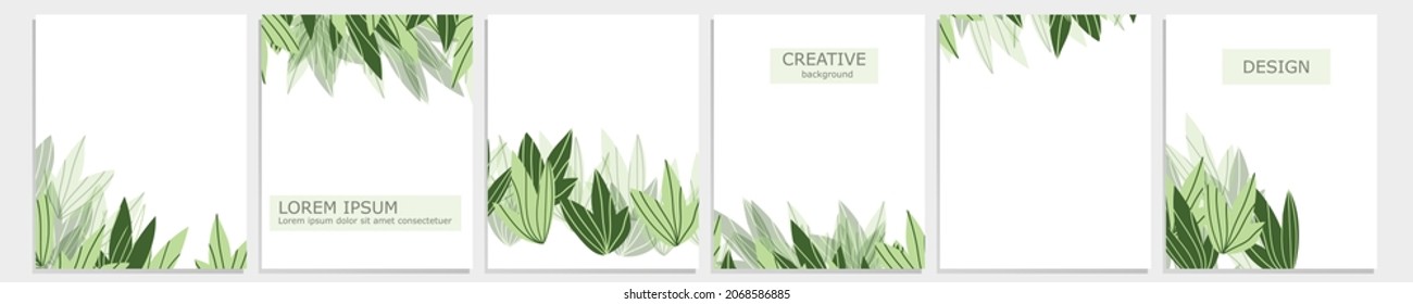 Set of vector cover notebook design. Abstract floral template design with green leaves on white background for notebook paper, copybook brochures, book, magazine. Planner and diary cover for print.