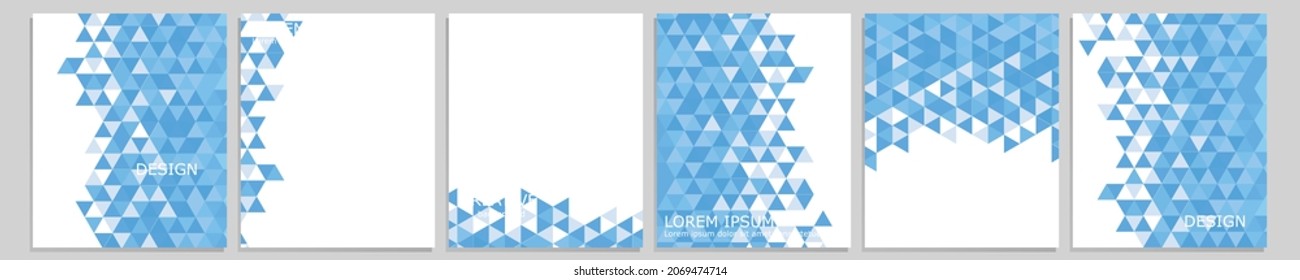Set of vector cover notebook design. Abstract blue minimal triangles halftone template design for notebook paper, copybook brochures, book, magazine. Planner and diary cover for print.