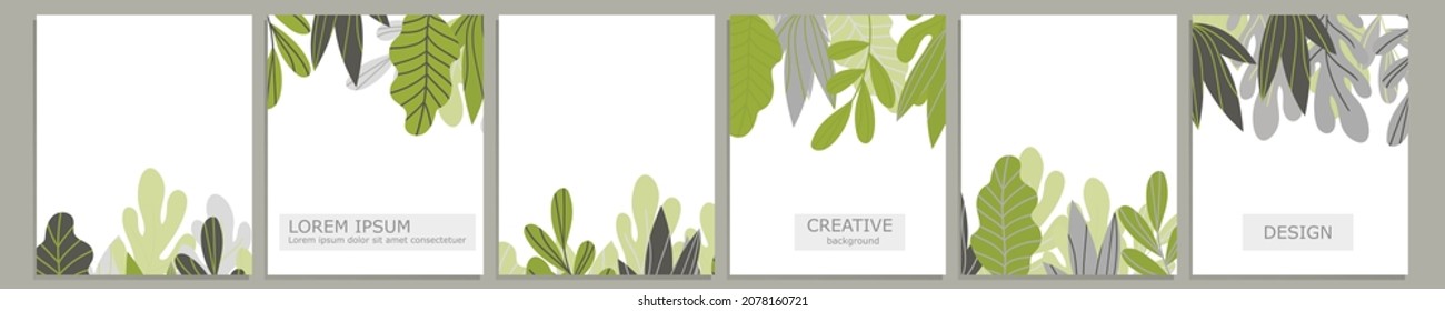 Set of vector cover notebook design. Abstract floral template design with green leaves on white background for notebook paper, copybook brochures, book, magazine. Planner and diary cover for print.