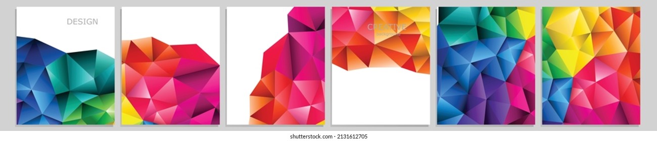 Set of vector cover notebook design. Abstract rainbow minimal triangles halftone template design for notebook paper, copybook brochures, book, magazine. Planner and diary cover for print.