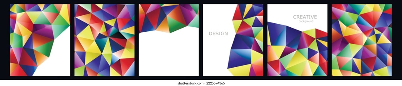 Set of vector cover notebook design. Abstract rainbow minimal triangles halftone template design for notebook paper, copybook brochures, book, magazine. Planner and diary cover for print.