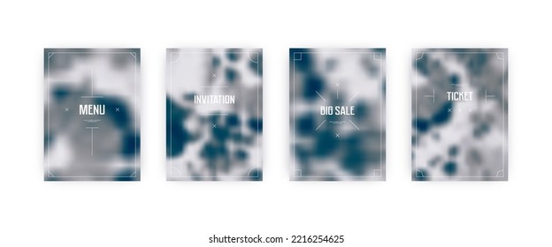 Set of vector cover templates. Black and white hand painted tie dye blurred background. For flyers, posters and placards design