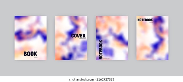 Set of vector cover templates. Blue and orange colors hand painted alcohol ink blurred background. For flyers, posters and placards design