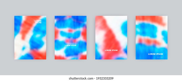 Set of vector cover templates. Bright colors splash hand painted psychedelic tie dye blurred background. For flyers, posters and placards design