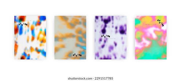 Set of vector cover templates. Bright colors splash hand painted psychedelic tie dye blurred background. For flyers, posters and placards design