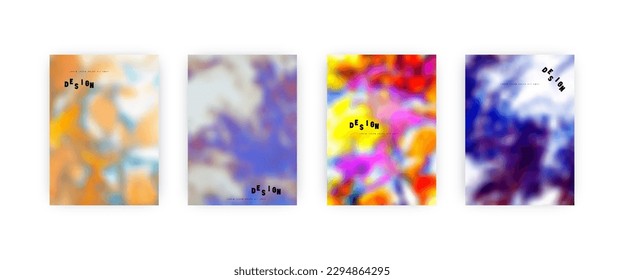 Set of vector cover templates. Bright colors splash hand painted psychedelic tie dye blurred background. For flyers, posters and placards design