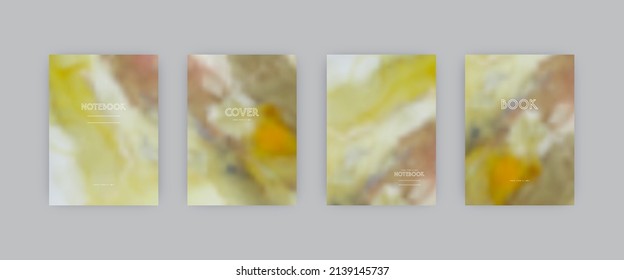 Set of vector cover templates. Brown and yellow colors hand painted alcohol ink blurred background. For flyers, posters and placards design