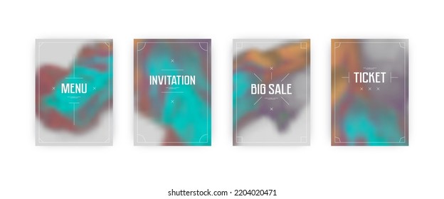 Set of vector cover templates. Brown, green and gray colors hand painted alcohol ink blurred background. For flyers, posters and placards design
