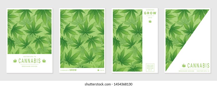 Conjunto de plantillas de portada vectorial con hojas de cannabis para negocios, publicidad, exhibición, fiesta, etc.