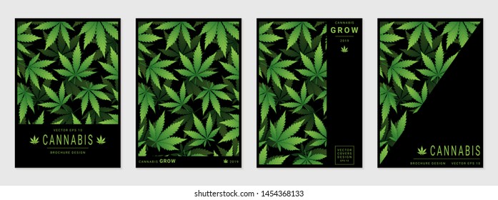 Set of vector cover templates with cannabis leaves for business, advertising, exhibition, party and etc.