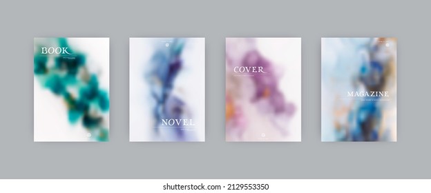 Set of vector cover templates. Colors splash hand painted alcohol ink blurred background. For flyers, posters and placards design