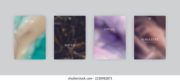 Set of vector cover templates. Colors splash hand painted alcohol ink blurred background. For flyers, posters and placards design