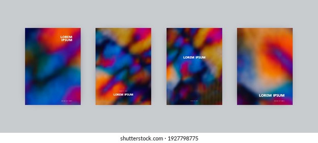 Set of vector cover templates. Dark fantastic acid colors splash hand painted psychedelic tie dye blurred background. For flyers, posters and placards design