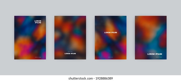 Satz von Vektorgrafik-Titelvorlagen. Dunkle fantastische Säurefarben spritzen Hand gemalt psychedelische Krawatte unscharfer Hintergrund. Für Flyer, Plakate und Plakatdesign