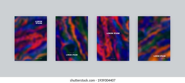 Set of vector cover templates. Dark fantastic acid colors splash hand painted psychedelic blurred background. For flyers, posters and placards design