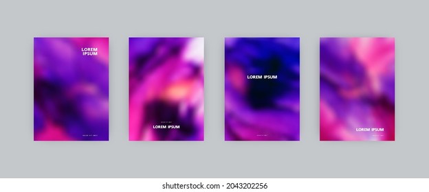 Set of vector cover templates. Dark fantastic acid colors psychedelic blurred background. For flyers, posters and placards design