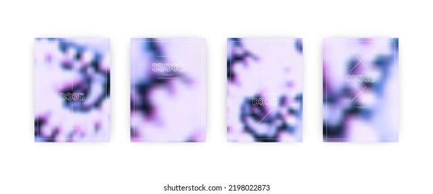 Set of vector cover templates. Indigo and white hand painted tie dye blurred background. For flyers, posters and placards design