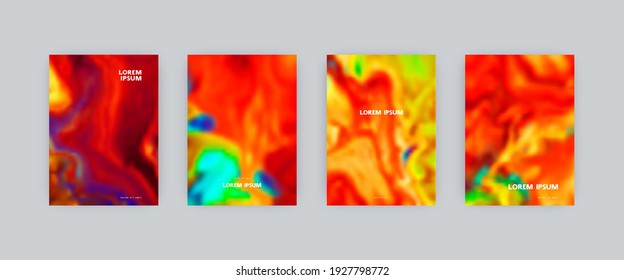 Set of vector cover templates. Infrared acid colors splash hand painted psychedelic fluid art blurred background. For flyers, posters and placards design