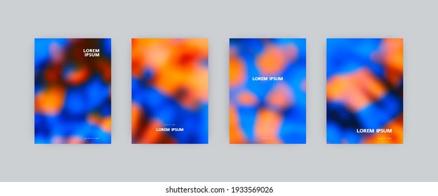 Set of vector cover templates. Infrared colors splash hand painted psychedelic tie dye blurred background. For flyers, posters and placards design