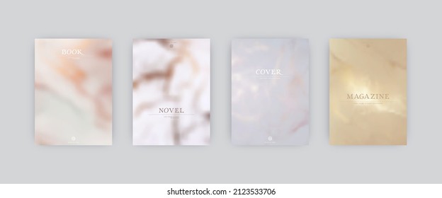 Set of vector cover templates. Light golden color splash hand painted alcohol ink blurred background. For flyers, posters and placards design