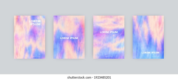 Set of vector cover templates. Soft colors splash hand painted psychedelic tie dye blurred background. For flyers, posters and placards design