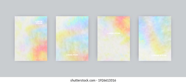 Set of vector cover templates. Soft colors splash hand painted psychedelic tie dye blurred background. For flyers, posters and placards design