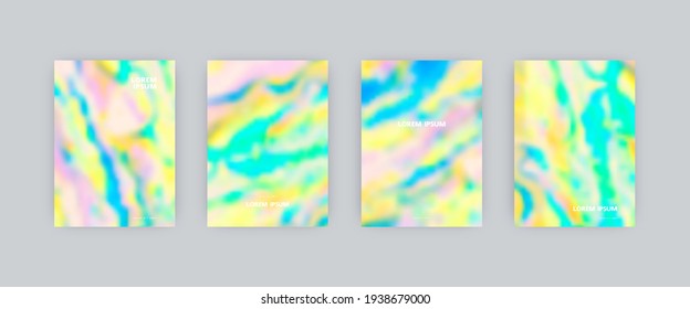 Set of vector cover templates. Soft colors splash hand painted psychedelic blurred background. For flyers, posters and placards design