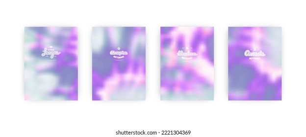 Set of vector cover templates. Typographic emblems with lettering on indigo colors blurred background. For notebook, posters and placards design